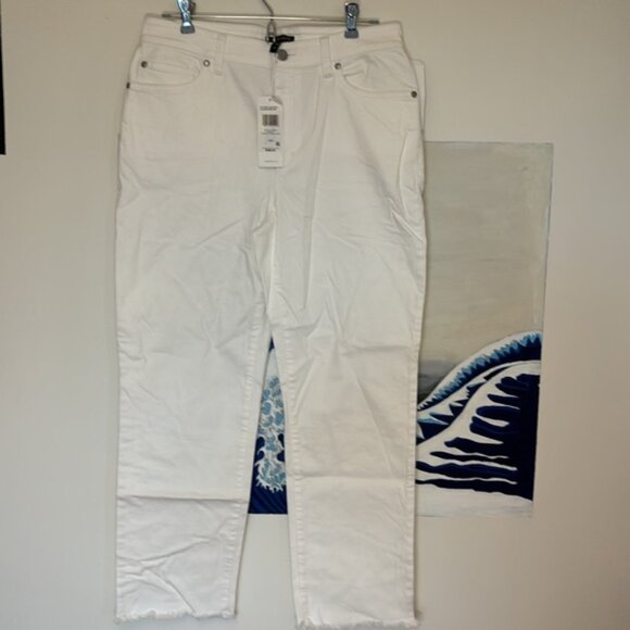 Eileen Fisher White Straight Ankle Jeans Frayed Hem Size S/P - Picture 4 of 9